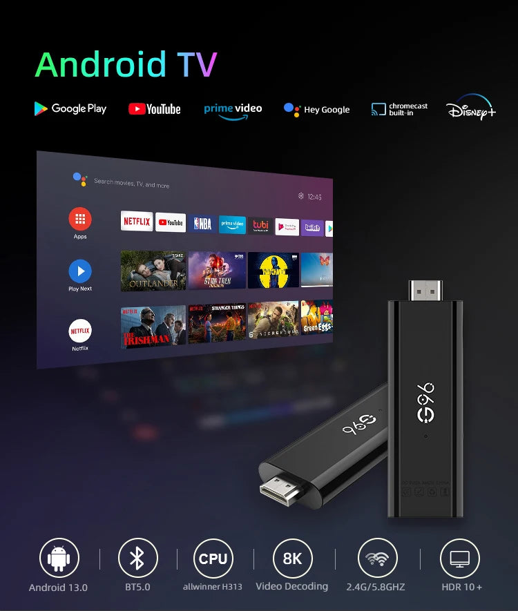 Mini 8K HDR10+ Smart TV Stick BT Voice Assistant