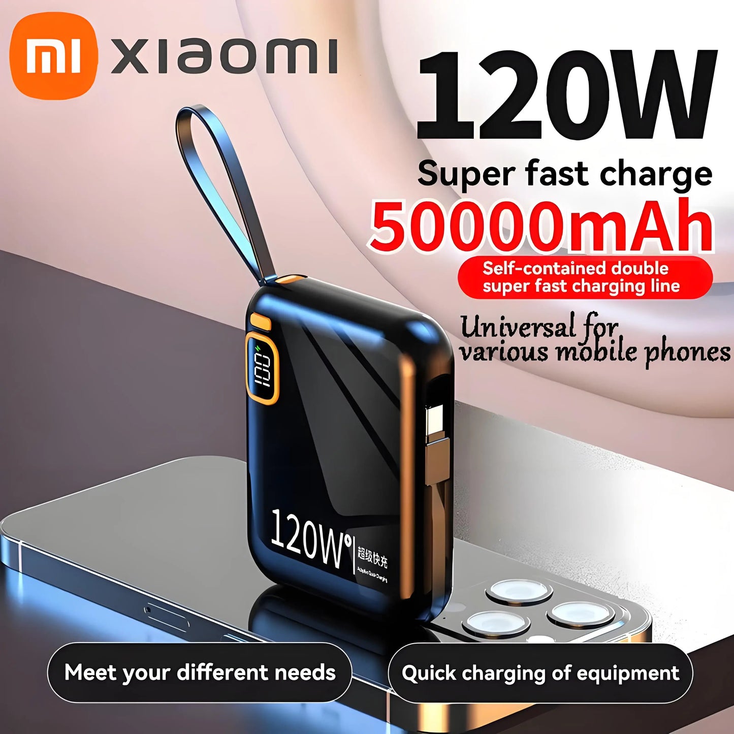 Xiaomi 50000mah Power Bank 120w Detachable Usb To Type C